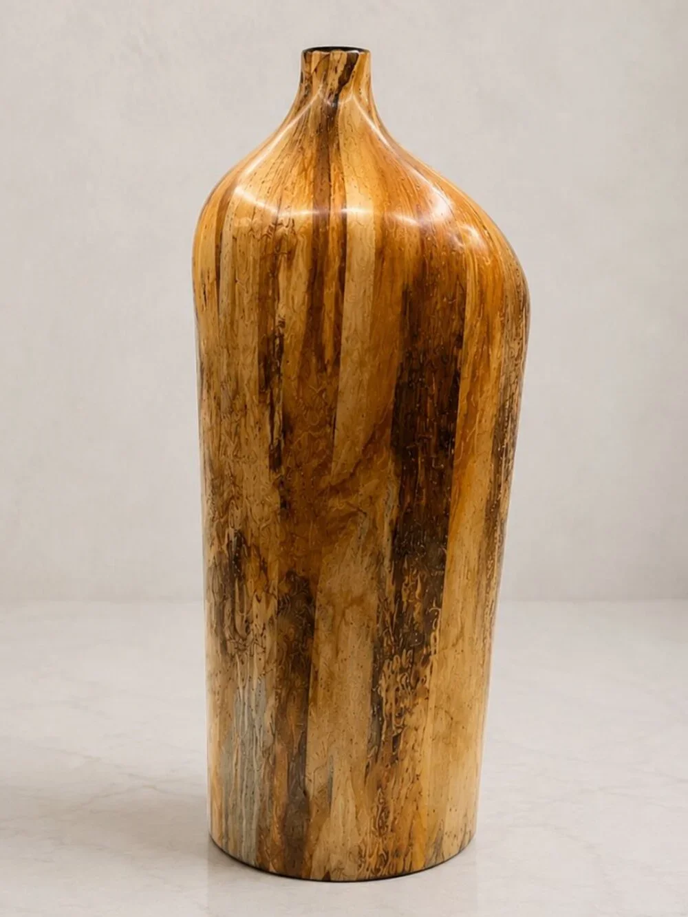 Vintage Hand Turned Spalted Wood Vase Bottle Vessel 15